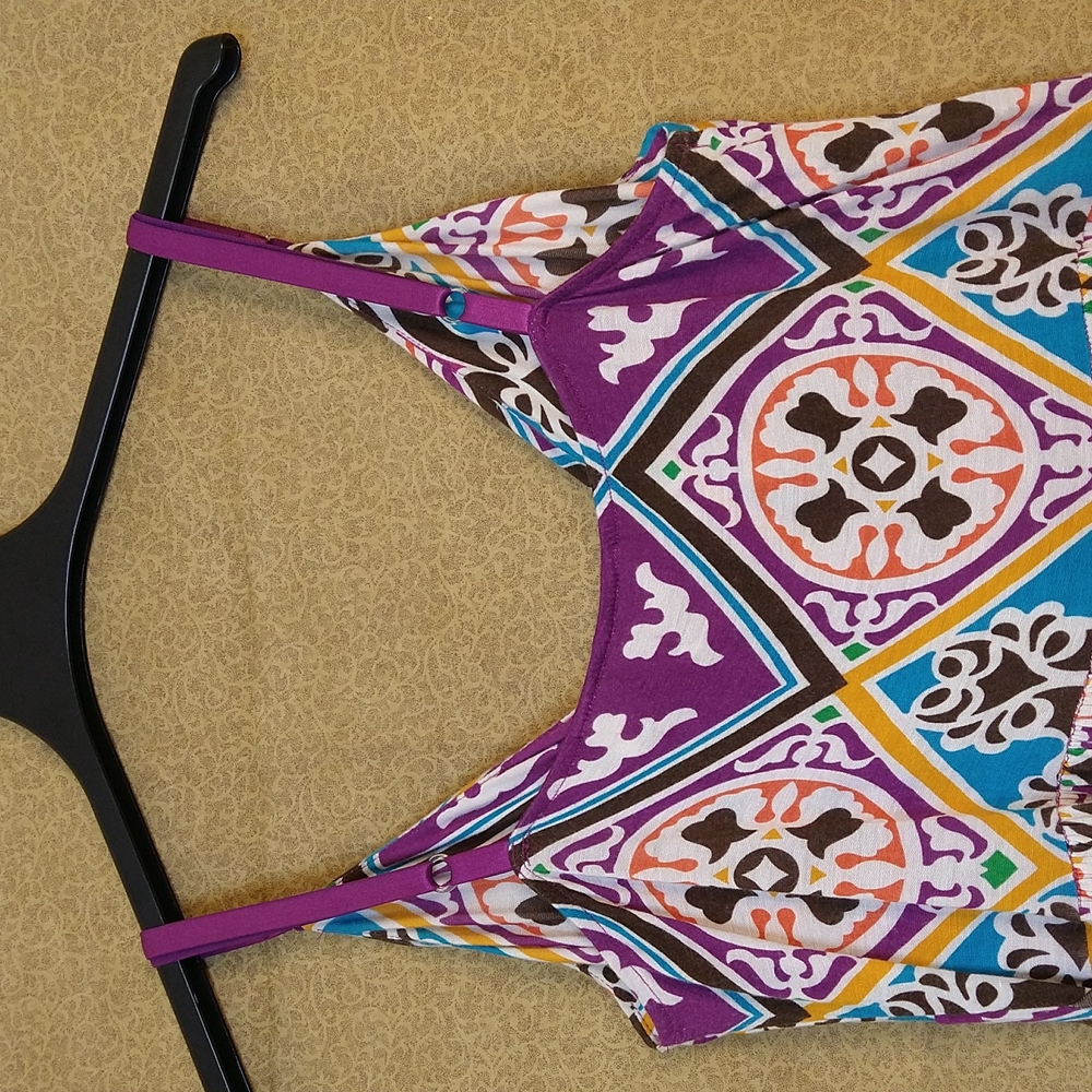 Women Purple Multi Color Maxi Dress Size: XL - Picture 6 of 6